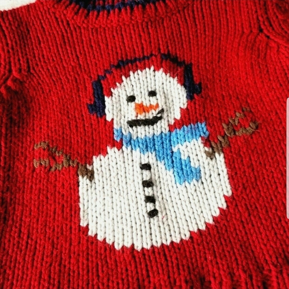 Gap Chunky Red Knit Retro Snowman Sweater- Acrylic/Wool Blend 6/12 Months - Picture 4 of 8